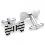 Black and Grey Horizontal Striped Bow Tie Cufflinks 1.jpg